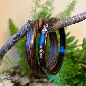 Vintage Wooden Bangle Bracelets, set of two